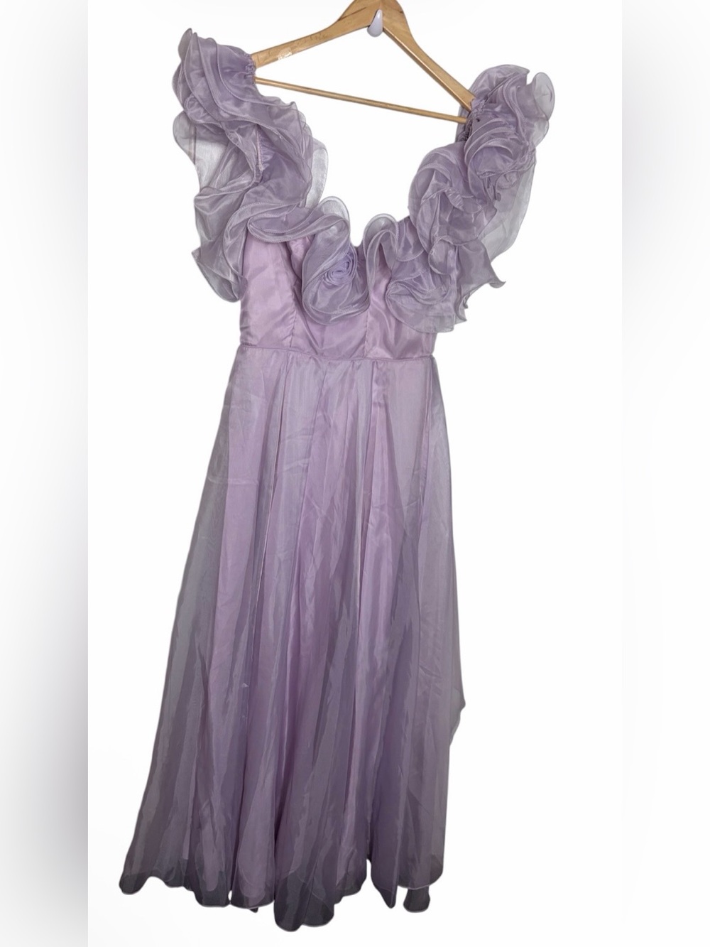 Vintage lilac lavender chiffon ruffle bust rosettes gown fits like size 6